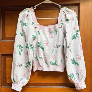 Floral Knit Sweater - Pink and Green
